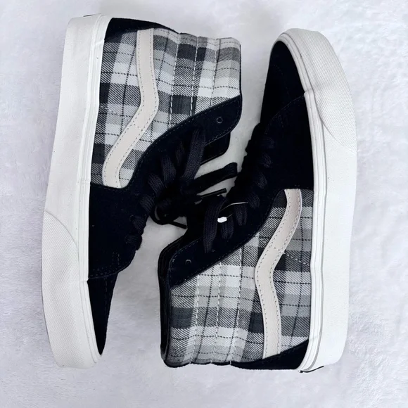 VANS SK8-Hi Grunge Black & Gray Plaid High Top Sneakers--NEW--7W - Picture 5 of 12